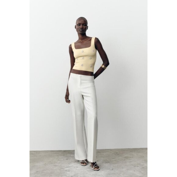 ZARA FLORAL EMBROIDERED STRETCH TOP - Picture 2 of 8